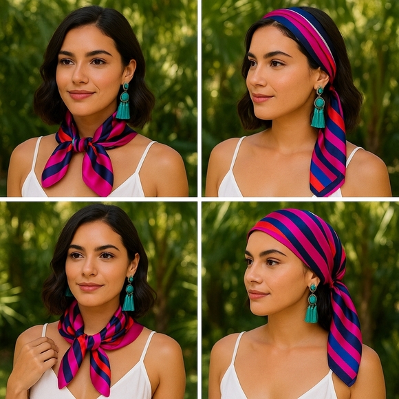 New! Vintage Look Striped Scarf – Polyester, Stylish & Lightweight! - Picture 7 of 9